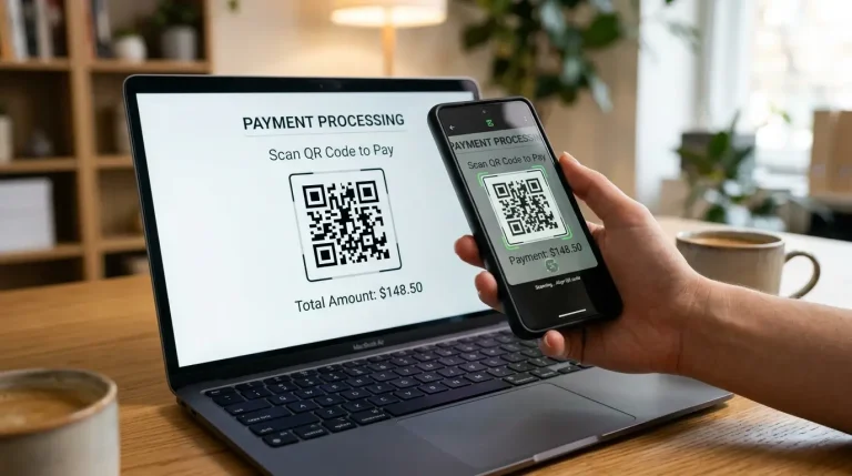 Smartphone snímajúci QR kód pri rýchlej platbe v aplikácii internet bankingu