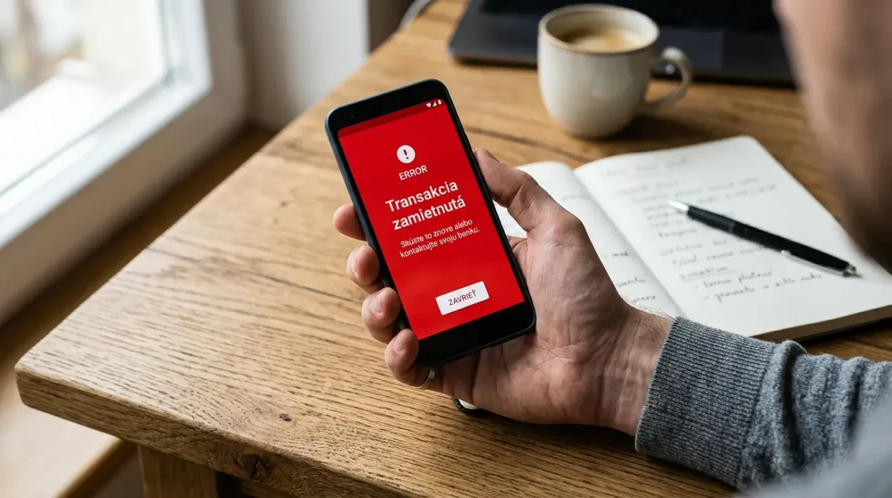 Smartphone s chybovým hlásením pri zlyhanom vklade do online stávkovej kancelárie